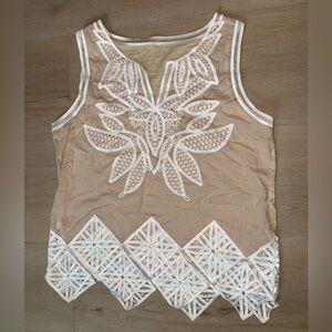 Embroidered Sleeveless Tan Top